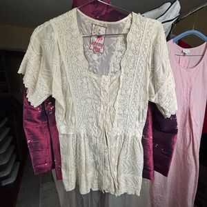 Johnny Was Ivory Floral Embroidered Top